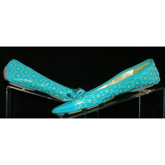 Mootsies Tootsies Allene teal bow round cap toe laser cut ballet flats 7.5M - Picture 2 of 11